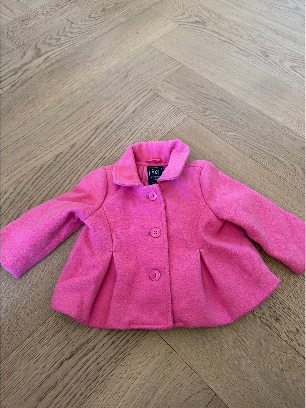 Baby Gap Girls 6-12 Months Pink Fleece Dress Coat Button Front Peplum